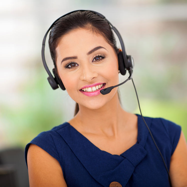 customer service woman smiling wearing headset